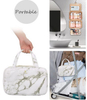 Customized Men Portable Folding Marble Leather Makeup Organizer Collapsible PU Leather Toiletry Cosmetic Bag Wome