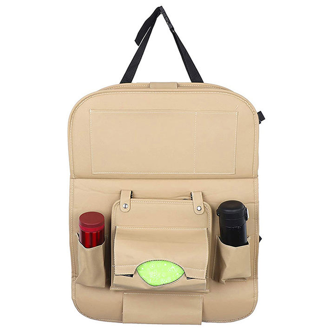 Multifunction PU Leather Car Backseat Storage Tablet Holder Car Back Seat Organizer Bag With Tray