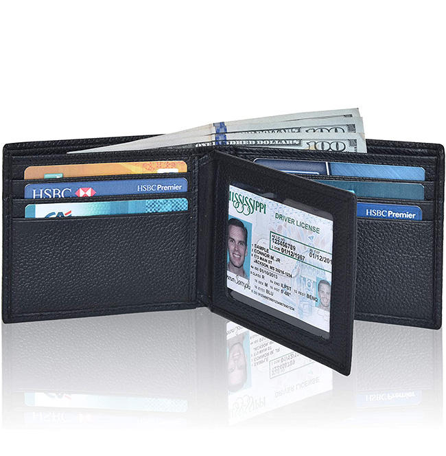 OEM Mens Slim Leather Wallets, Custom RFID Blocking Bifold Front Pocket Wallets