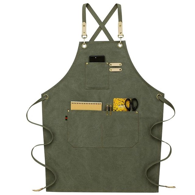durable adjustable chef cooking kitchen waxed canvas plain aprons with 3 pockets for men and women