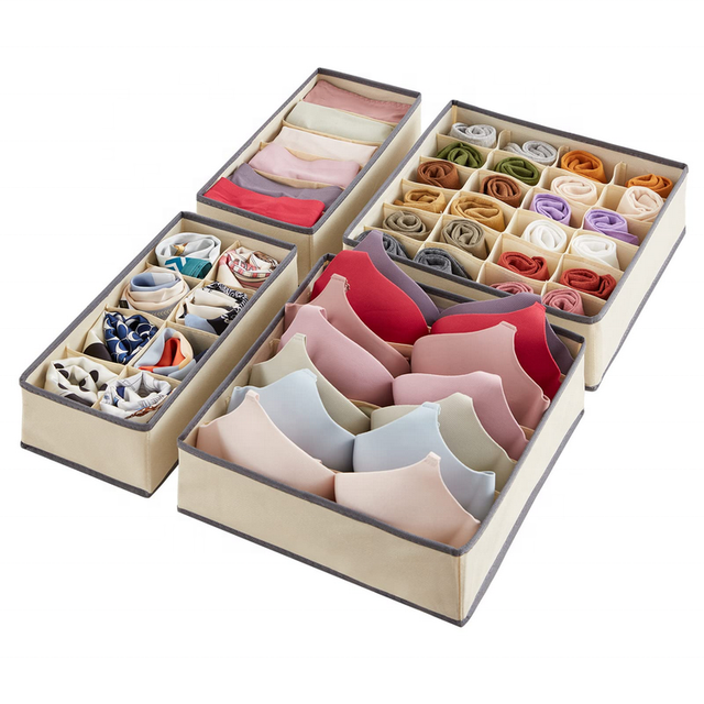 4 Pack Underwear Sock Tie Clothes Organizer Box Foldable Washable Cheap Non-woven Closet Wardrobe Organizer Box