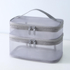 Large Capacity Black Mesh Zipper Pouch Travel Cosmetic Organizer Case Clear Waterproof Nylon Mesh Toiletry Cosmetic Bag
