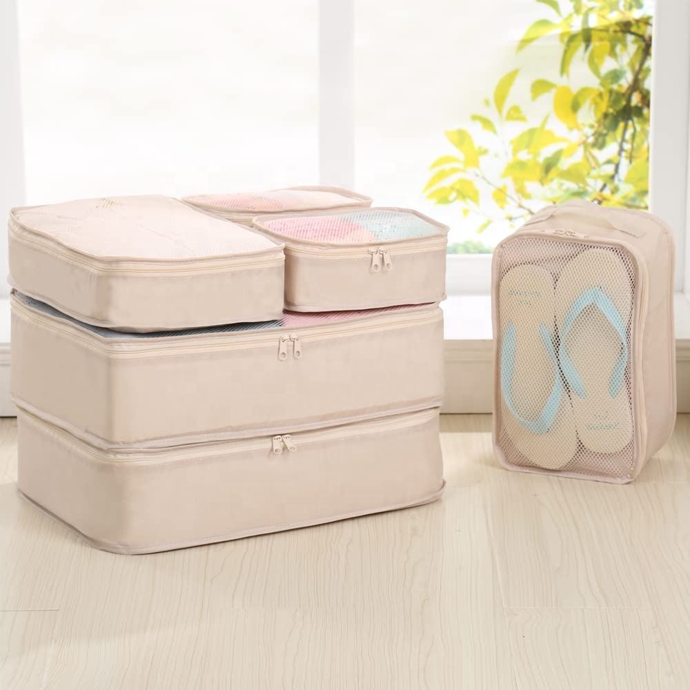 recyclable 5 piece travel storage bags suitcase foldable luggage organizer kits compression packing cubes