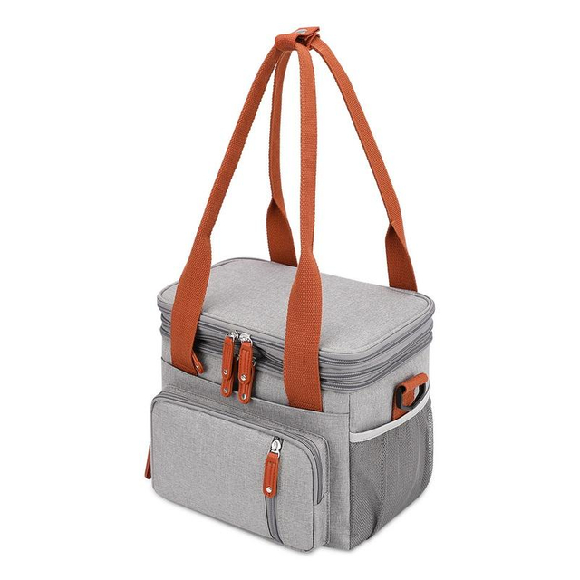 Gray Outdoor Oxford Cloth Double Layer Cooler Lunch Bags Insulated Food Carrier Bag Thermal Tote Handbags