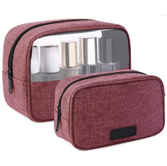 Women Red Polyester Toiletry Bag Set Custom Color Personal Label Logo Makeup Sets Cosmetic Bags Make Up Zipper Pouch