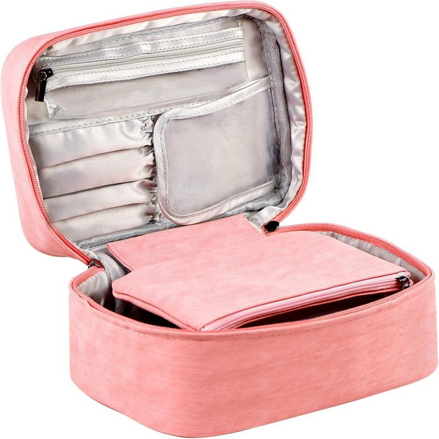 Pink Multifunctional Travel Cosmetic Case Make Up Organizer Makeup Brush Bag Toiletry Bags With Zipper Pouch