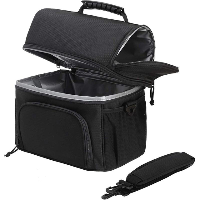 Black 2 Layer Cooler Lunch Bag Double Compartment Insulated Food Bags For Office And School Kids Children