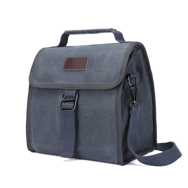 Heavy Wax Canvas Thermal Insulated Cooler Lunch Bag With Shoulder Strap