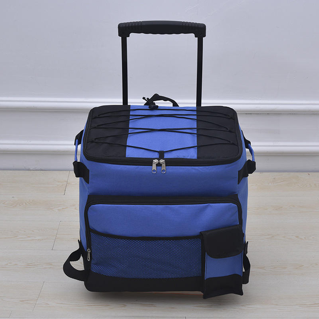 Large 43L Collapsible Insulated Rolling Cooler Bag on Wheels Ultra Compact Soft Cooler with Wheels And Handle