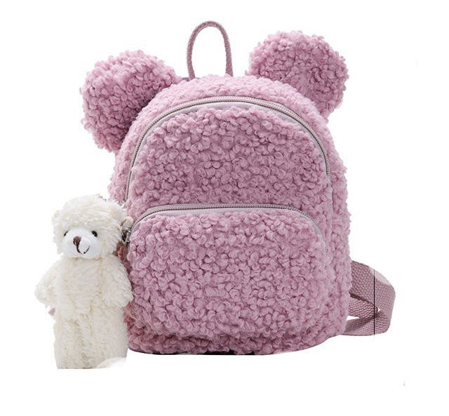 Cartoon shape pink lamb wool cloth fabric mini kid bagpack girl boy kids kindergarten backpack cute