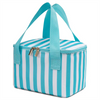 Custom Blue White Stripe Print Waterproof PEVA Liner Insulation Thermal Portable Cooler Bag Tote Lunch Box Bag for Kids, Adult