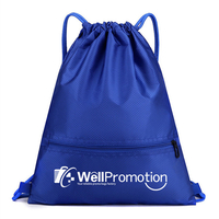 Custom Logo Waterproof Drawstring Backpack with Zipper Pocket Large String Bags for Gym Sports