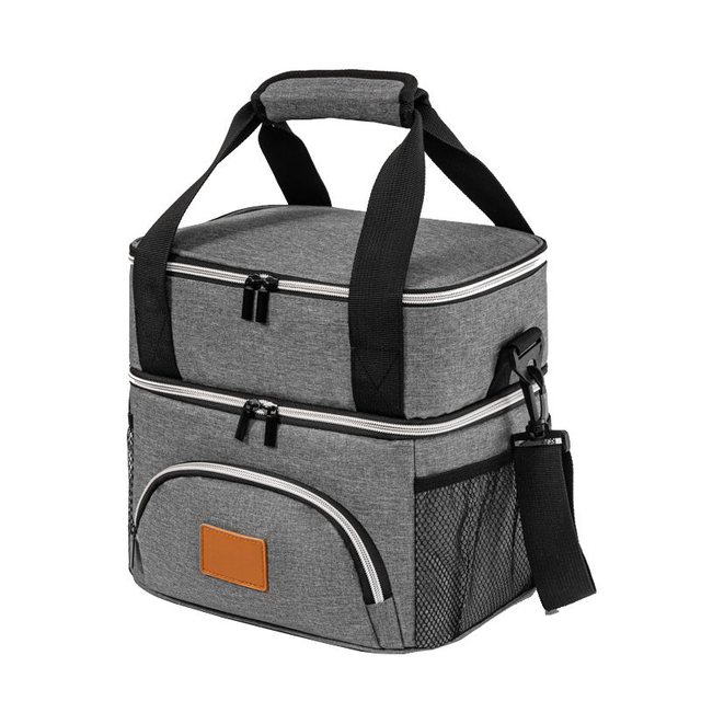 Custom Logo Double Deck Cooler Tote Adult Insulated Lunch Bag with Dual Compartment