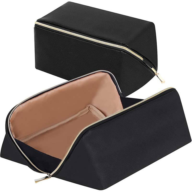 Portable Opens Flat Travel Makeup Bag Organizer Waterproof Pu Leather Large Cosmetics Toiletry Bag
