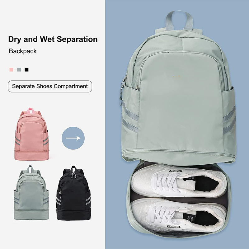 Custom women gym backpack with shoe compartment, large waterproof travel college school backpack bag