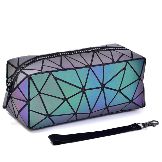 Hot Selling Custom Geometric Colorful Cosmetic Bag Makeup Portable Travel Bag Luminous PU Large Cosmetic Bag