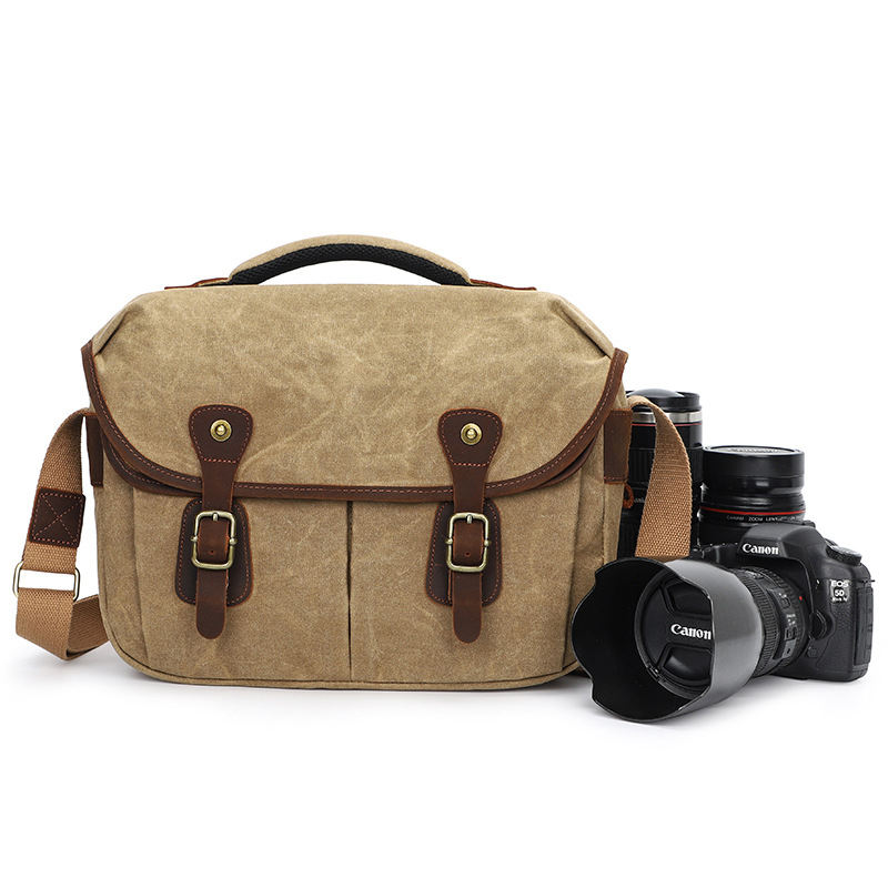 Vintage Wax Canvas Camera Messenger Bag with Removable Inserts Waterproof Padded Large Camera Bag for Men Women