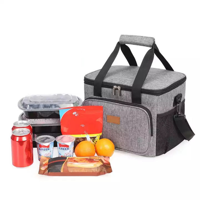 24-Can 15L Large Lunch Bag Insulated Lunch Box Soft Cooler Cooling Tote for Adult Men Women Grey