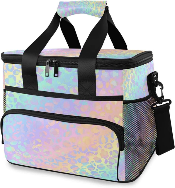 Adjustable Shoulder Strap Large Capacity Leopard Print Insulated Lunch Tote Bag And Picnic Cooler Bag
