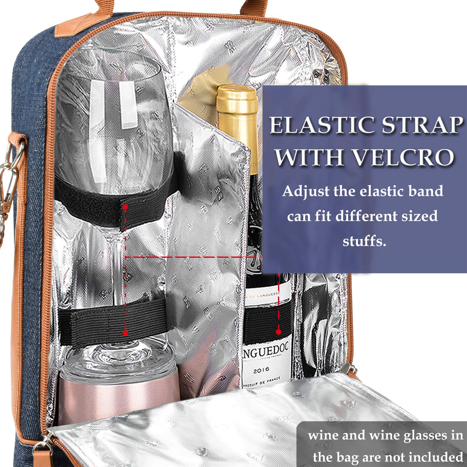 Custom Insulated 2 Bottle Wine Tote cooler Bag Carrier for men women gift with dividers and padded shoulder strap
