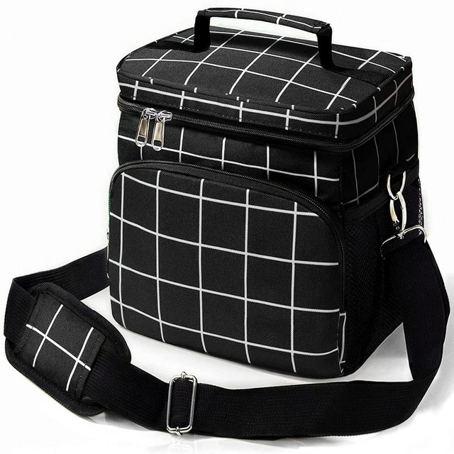 Black Oxford Fabric Luxury Cooler Lunch Bag Insulated Box Thermal Tote Bags With Bottle Holder And Handles