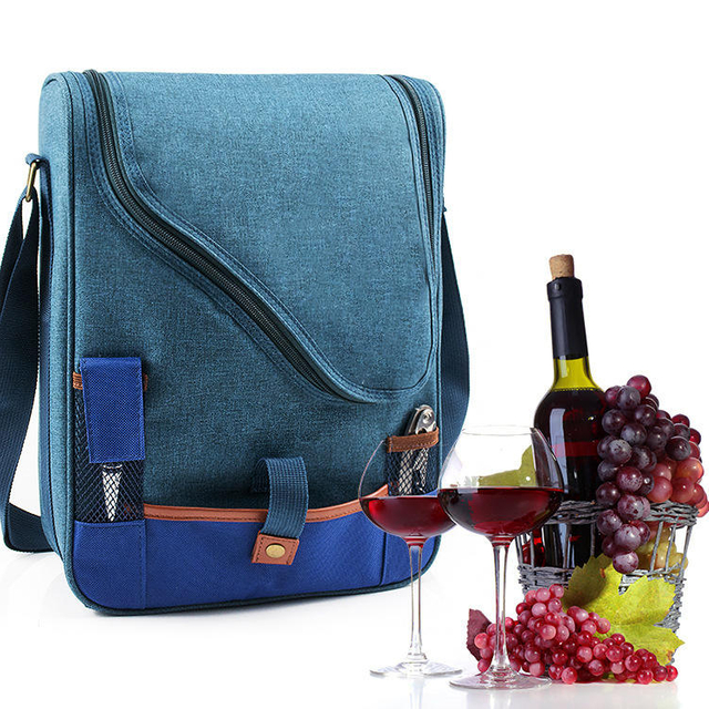 Custom logo insulated wine champagne cooler bag portable wine bottle cooling bag thermal wine tote carrier