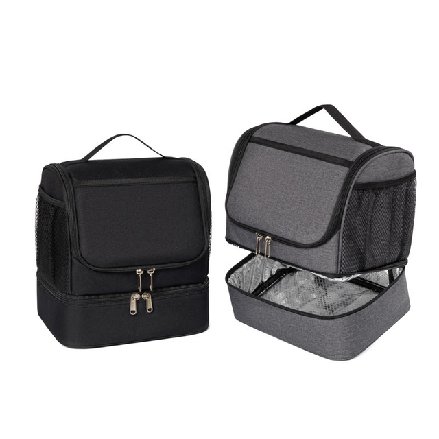 Custom Double Deck Insulated Cooler Bag for Men Women Dual Compartment Lunch Bag Tote with Side Pocket