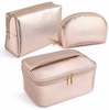 Waterproof Gold Pu Leather Fashion Lady Girls Cosmetic Bag Set Portable Luggage Toiletry Organizer Make Up Cosmetic Bag