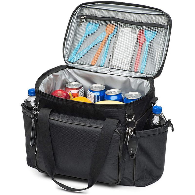 Large capacity polyester custom logo thermal lunch insulation cooler bags insulated bag with bottle holder