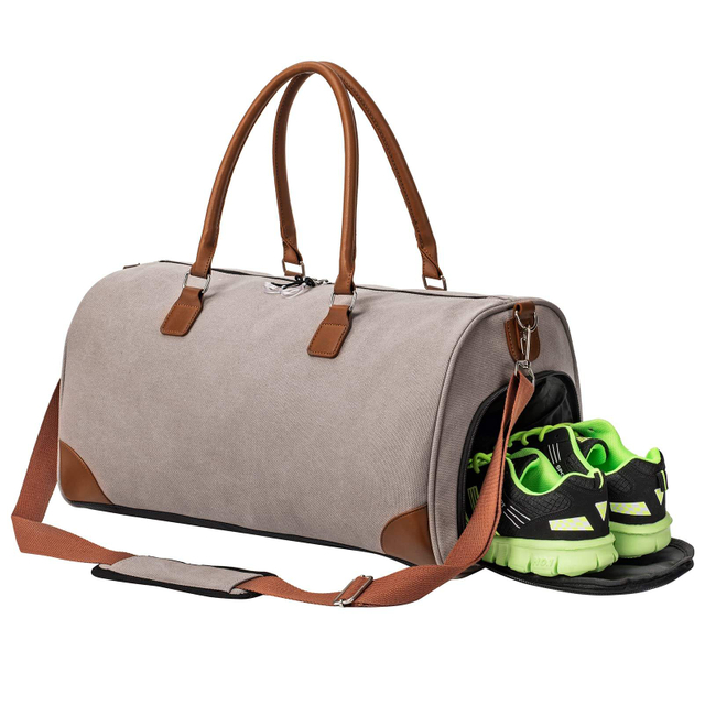 Custom Hot Sale Large Capacity Women Canvas Luggage Tote Sports Gym Bags Weekender Bag with Shoes Compartment