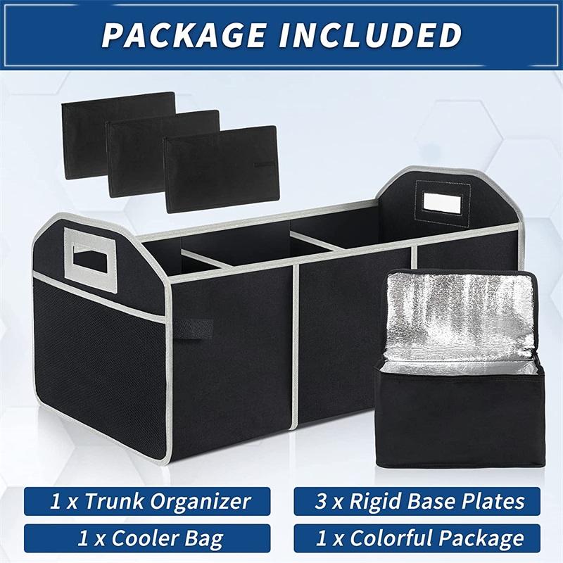 Car Trunk Organizer Car Storage with Cooler Bag 3 Compartments Collapsible Car Trunk Organizer Storage Box