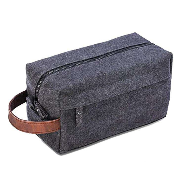 Durable Handy Waterproof Men Leather Travel Toiletry Wash Bag Waxed Canvas Promotion Cosmetic Pouch