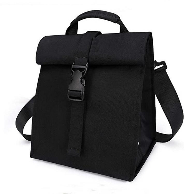 Premium Men Boys Reusable Cotton Insulated Bag Fitness Sport Gym Eco Friendly Crossbody Lunch Bag Black