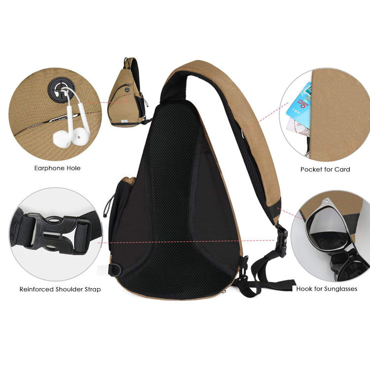 sling backpack, small crossbody daypack causal canvas backpack, chest bag for men or women