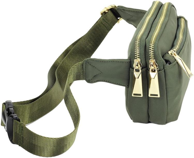 High quality nylon fanny pack waist bag with multiple pockets green bum bag wholesale