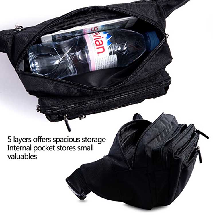 Black custom multi-functional belt bag fanny pack waterproof running sport waist bag