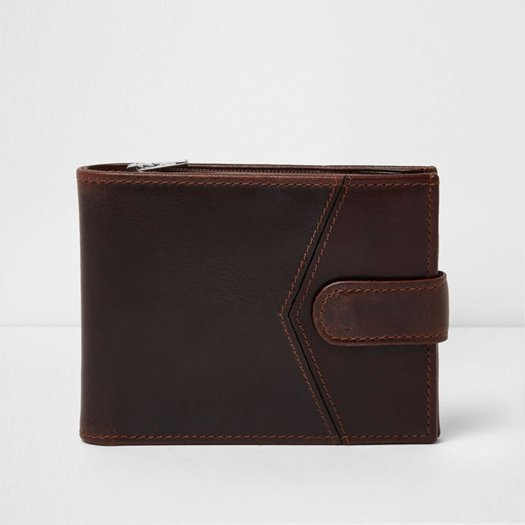 Custom folding men leather wallet in brown with card holder
