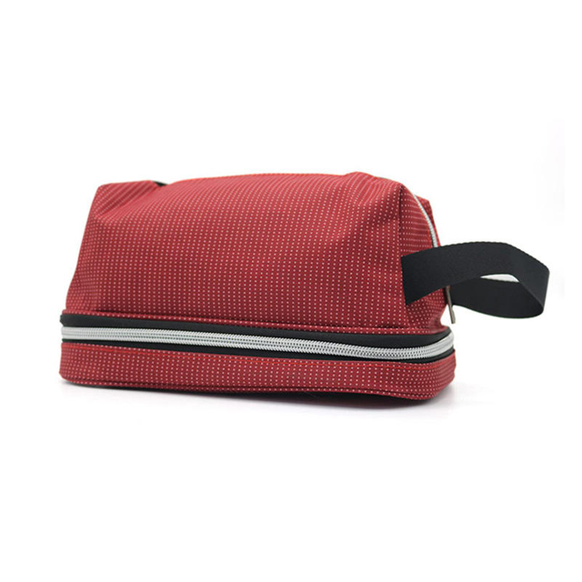 Wholesale Soft Polyester Double Compartment Makeup Bag Custom Cosmetics Storage Zipper Bag