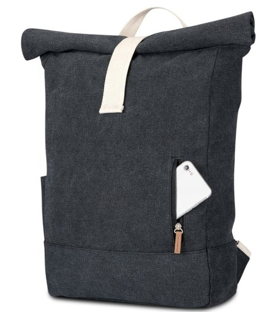 Male Roll Top Canvas Travel Rucksack Backpack Waterproof Rolltop Bag Pack Made of Recycled