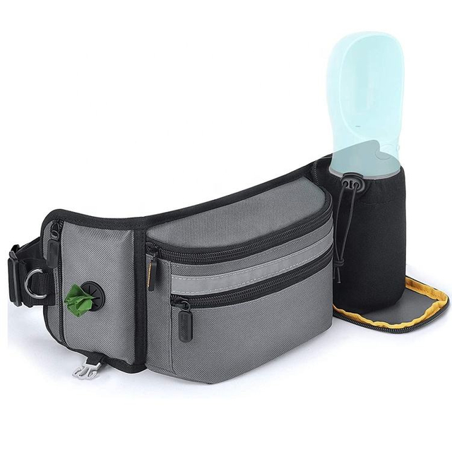 Dog Treat Pouch for Training Built in Poop Bag Dispenser with Hidden Water Bottle Holder, Hands Free Waist Belt Fanny Pack