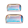 Triangle Shell Shape Small Girl Neon TPU Water Resistant Logo Zip Makeup Cosmetic Pouch Holographic PU Makeup Brush Bag