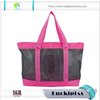 Wholesale Pink Women Handbags Mesh Beach Tote Bag with Open Front Pocket