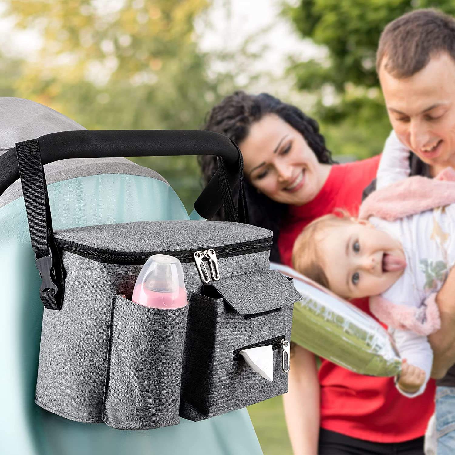 Customized Thermal Insulation Feeding Bottle Holder Bag Baby Stroller Organizer For Diaper Wet Tissue Toys
