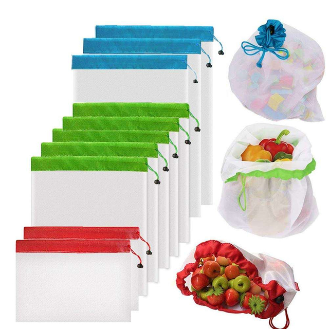Washable Lightweight rpet Mesh Bags for Fruit Vegetable Toys Grocery 20*30cm