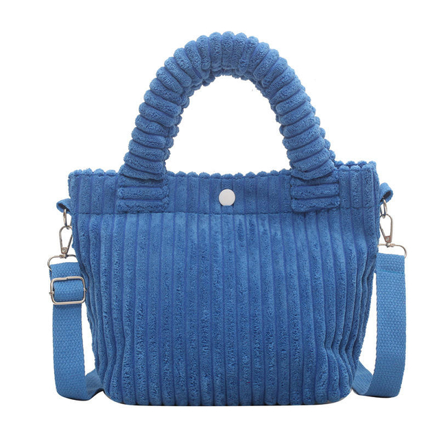Klein Blue Color Ladies Sling Handbags Women Plush Stripped Corduroy Tote Bag Fashion wholesale Small Handbag