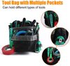 Black Tool Pouch Bag with 6 Multiple Pockets Tool Pouches Electrician Tool Belt Pouches And Heavy Duty Oxford Material Waist