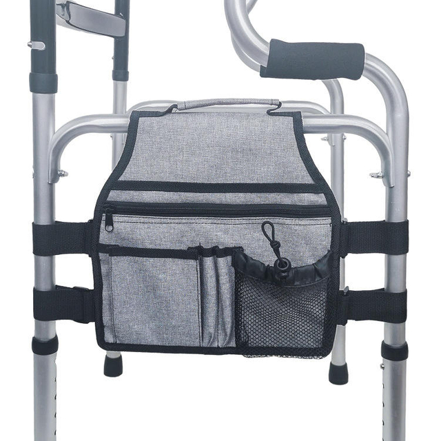 Portable walker storage bag wheelchair grocery side bag foldable accessory organizer pouch with cup holder
