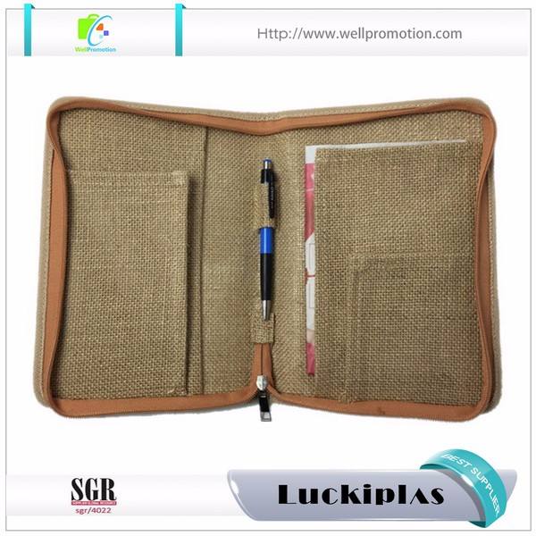 Wholesale custom jute linen padfolios/portfolio with ring binder