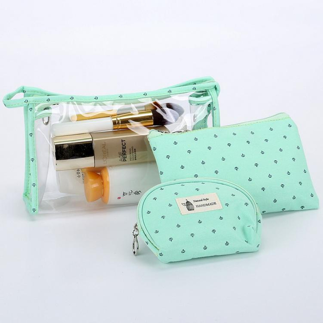 Fashionable PVC Transparent 3 Set Waterproof Cosmetic Bag for Travel Wholesale Mens Toiletry Bag Custom Print