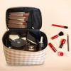 Yellow Checked Women Girls Fashionable Waterproof Makeup Storage Organizer Toiletry Bag Cosmetic Bags With Mesh Pocket